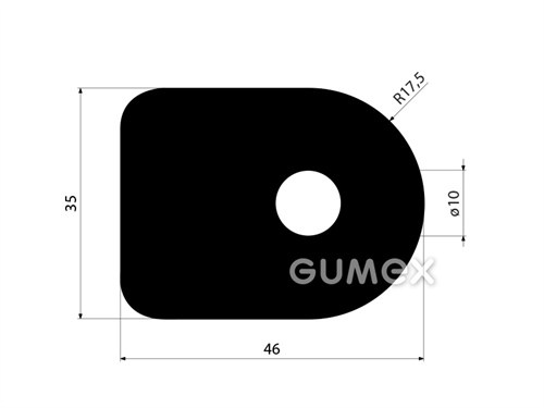 "D" Gummiprofil mit Loch, 35x46/R17,5mm, 65°ShA, NBR, ISO 3302-1 E2, -40°C/+70°C, schwarz, 